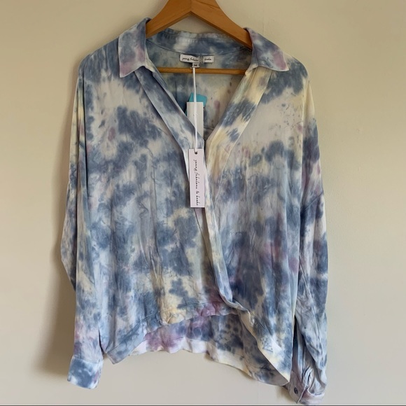 NWT YOUNG FABULOUS & BROKE tie dyed long sleeve boho top YFB NEW - Picture 2 of 11
